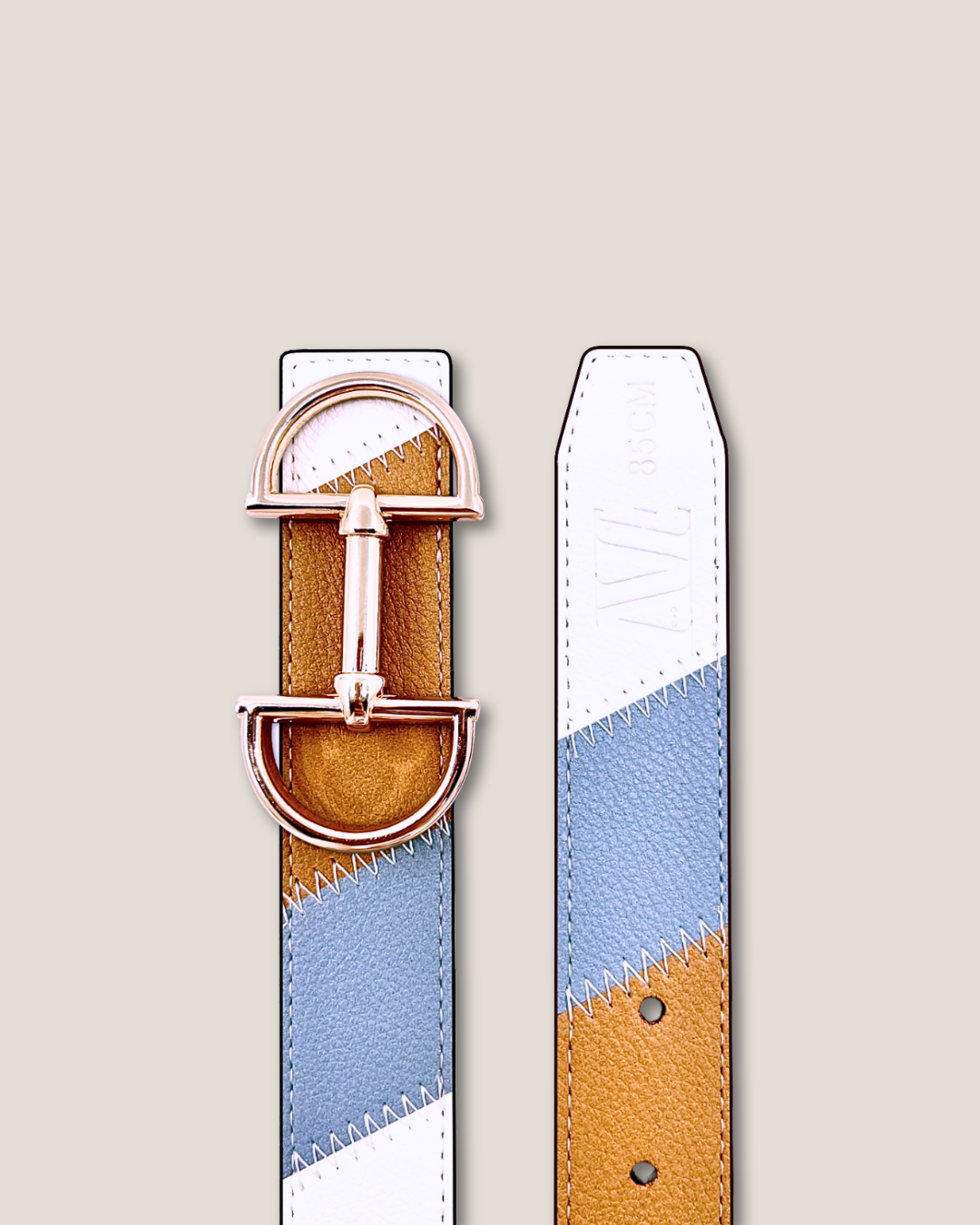 Women's reversible leather belt with a snaffle as belt buckle
