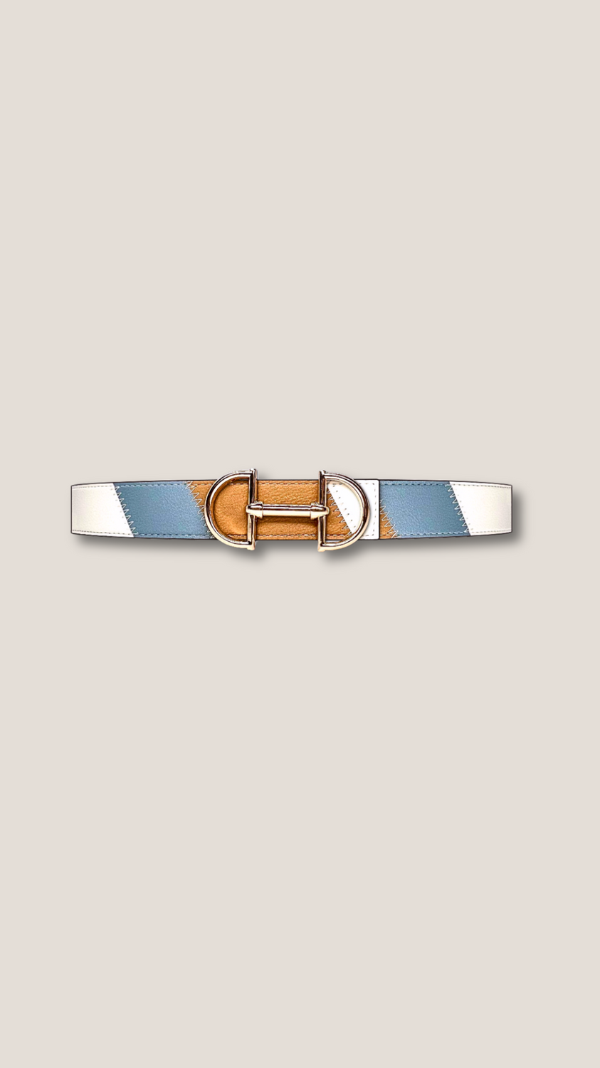 Women's reversible leather belt with a snaffle as belt buckle