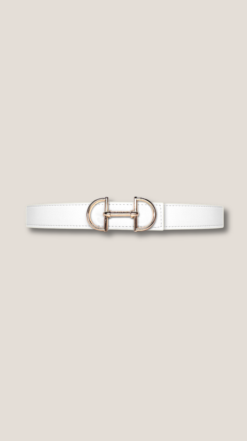 Women's reversible leather belt with a snaffle as belt buckle