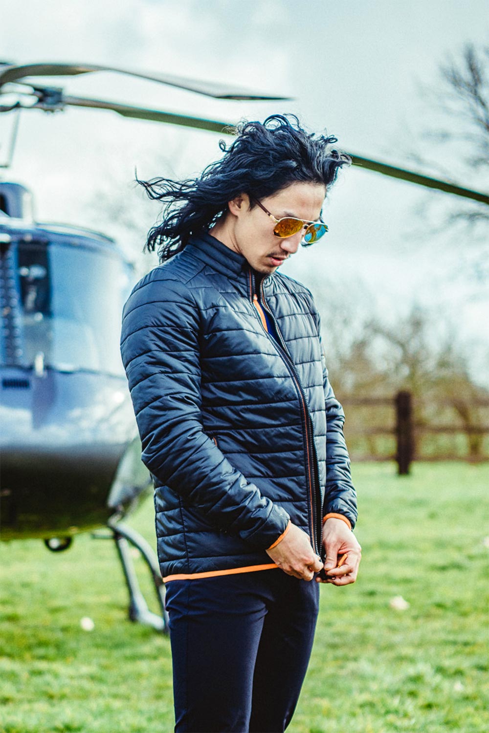 Men's sporty quilted jacket with two outside pockets