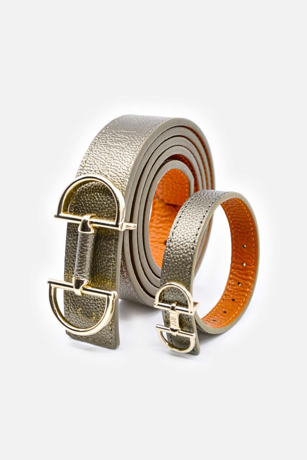Jewelry bracelet made of leather with a snaffle as a clasp and a box