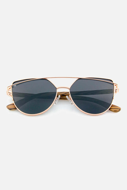 Damen Sonnenbrille Gold verspiegelt mit Holzbügeln Edition