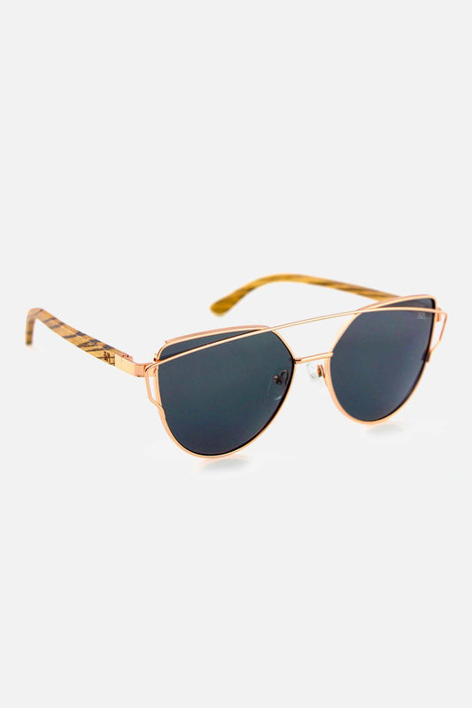 Damen Sonnenbrille Gold verspiegelt mit Holzbügeln Edition