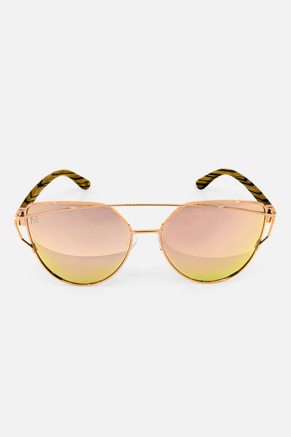 Damen Sonnenbrille Gold verspiegelt mit Holzbügeln Edition