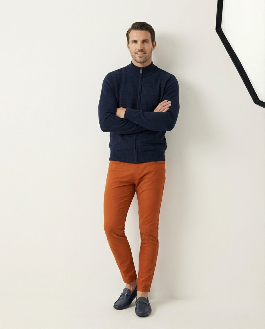 The Equestrian Quilted Zip-Cardigan – 100% Baumwolle