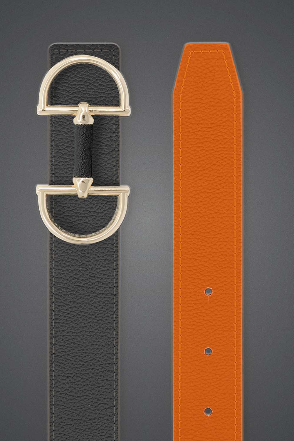 Women's reversible leather belt with a snaffle as belt buckle