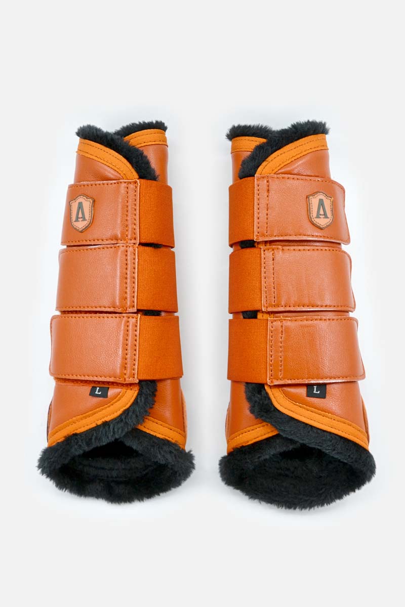 2 leather gaiters with faux fur and velcro
