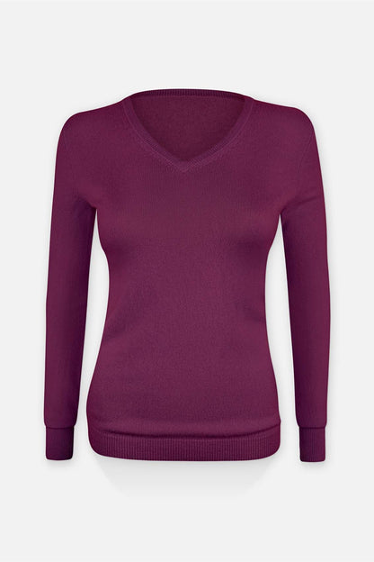 Women's sweatshirt made of cashmere and wool with V-neck