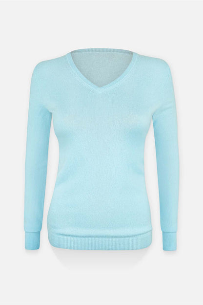 Women's sweatshirt made of cashmere and wool with V-neck
