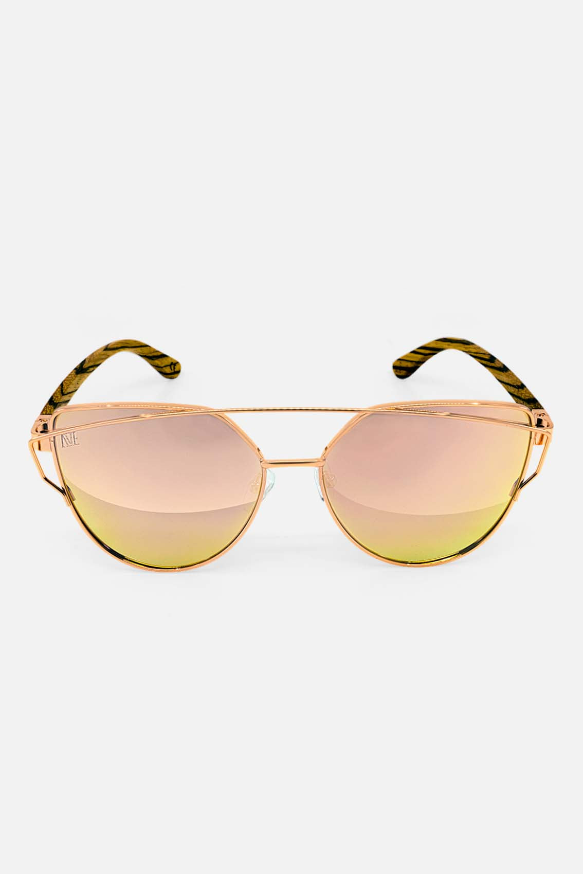 Damen Sonnenbrille Gold verspiegelt mit Holzbügeln Edition